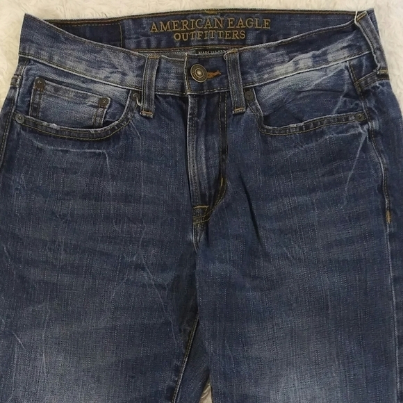 American Eagle Outfitters Original Blue Dark Wash Mid Rise Straight Denim Jean - Picture 3 of 8